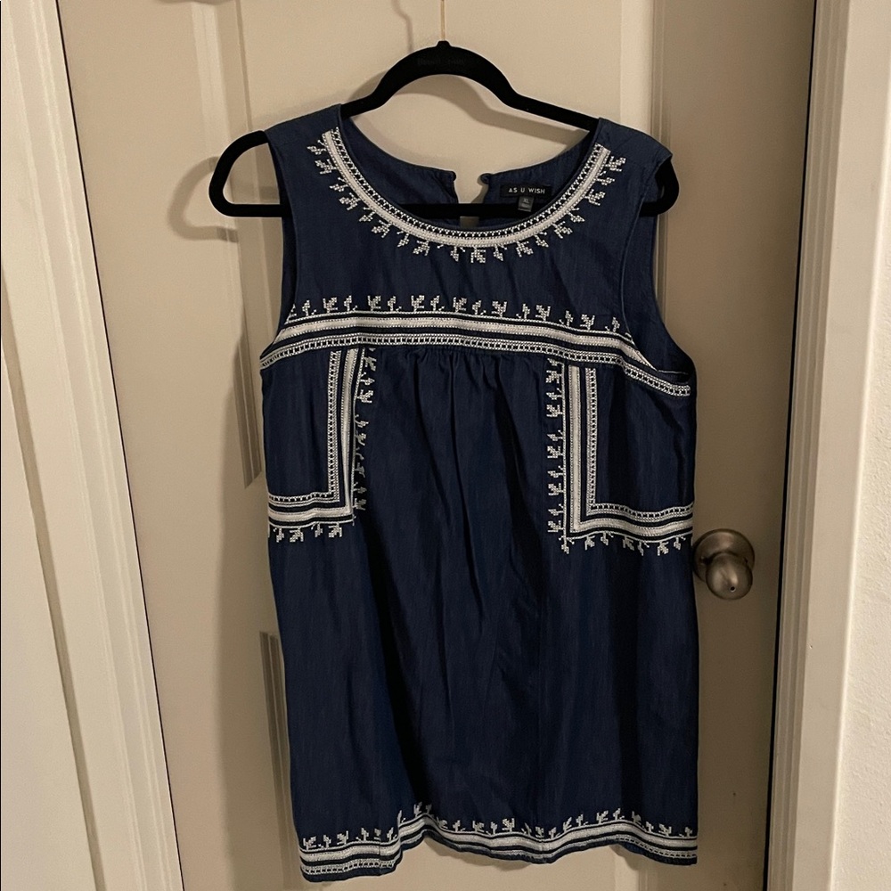 As U Wish Navy Top with White Embroidery